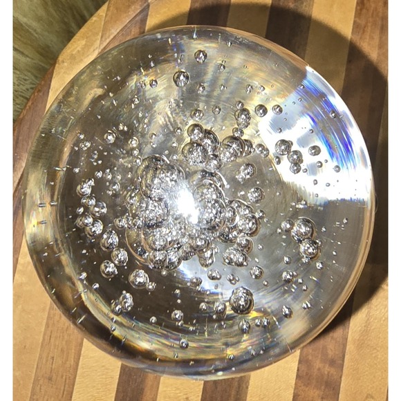 Vintage 4" Crystal Ball  with Dolphin Brass Stand 5.25" Orb Stunning Heavy - Picture 15 of 15